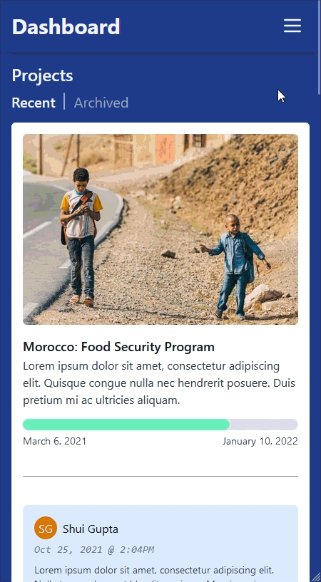 dashbord page mobile