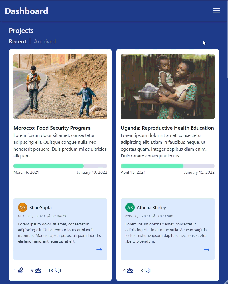 dashboard page tablet